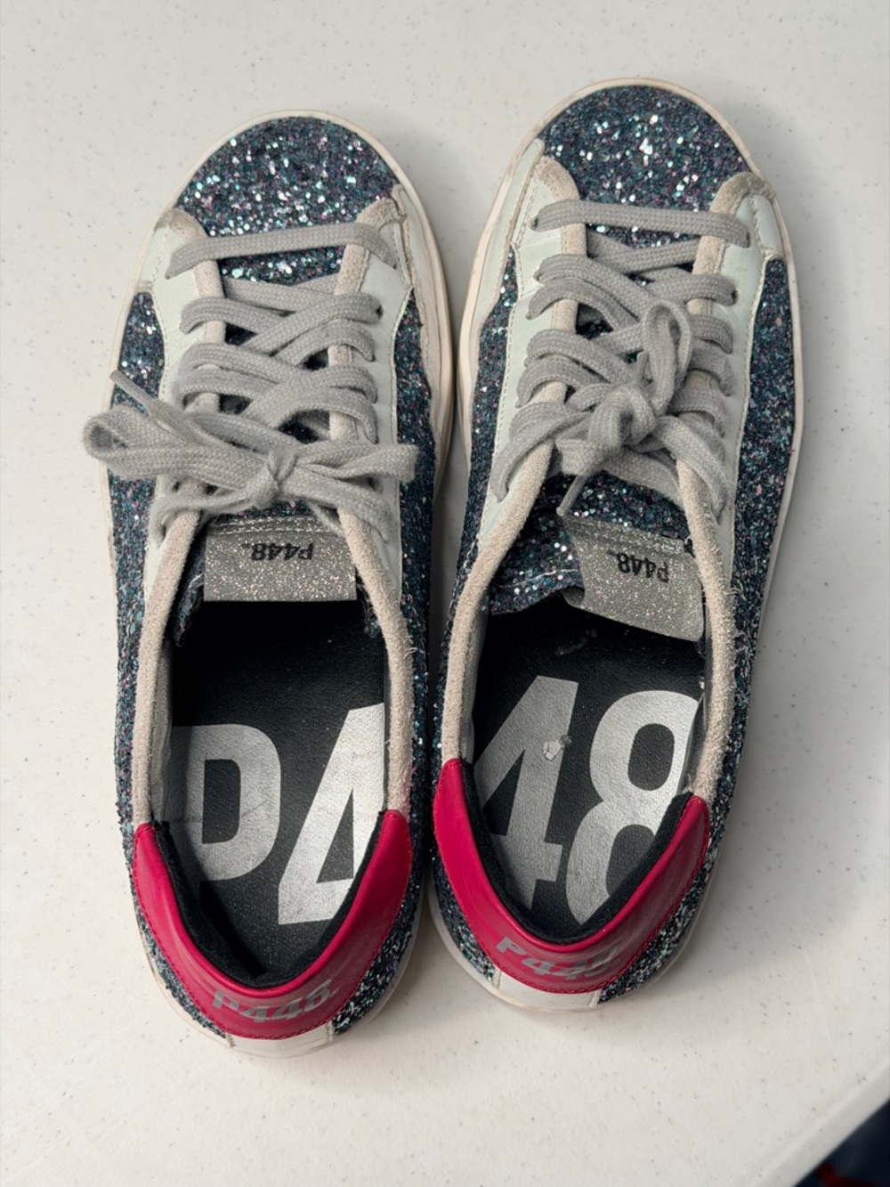 P448 Glitter Low-Top Sneakers with Pink Heel - Picture 7 of 10